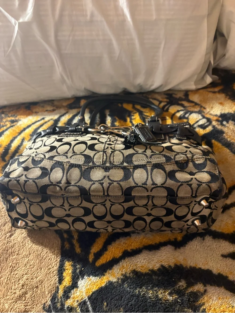 Coach Monogram Satchel in Black and Tan